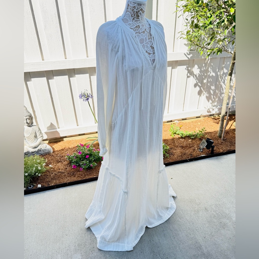 H & M White Gauze Maxi Dress L - Picture 5 of 16